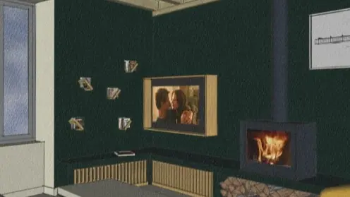 Mise en situation rangement mural pour CD DVD et livres de poche