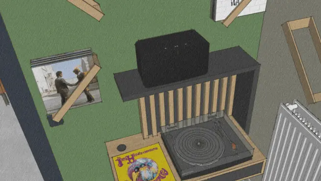 Mise en situation rangement mural pour vinyles